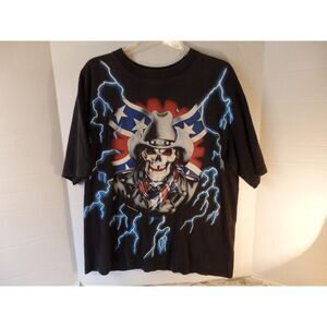 Vintage American Thunder Skull Cowboy Shirt Size XL RARE 90s Y2K Southern Rebel